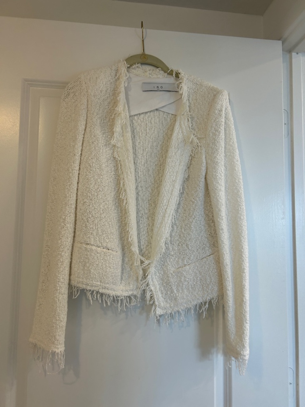 IRO Cream Frayed Open-Front Blazer Jacket